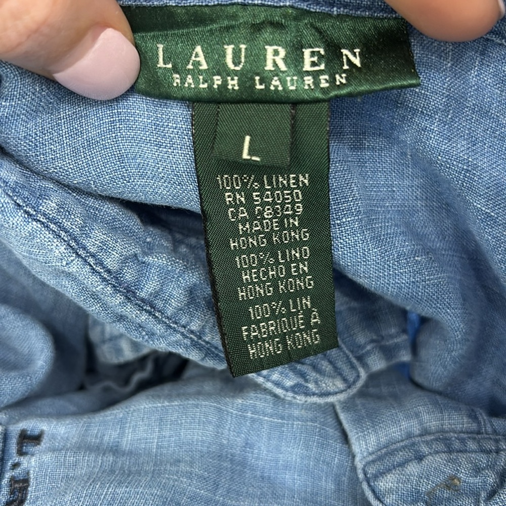 Lauren Ralph Lauren Blue Button Down linen Shirt - Picture 2 of 2
